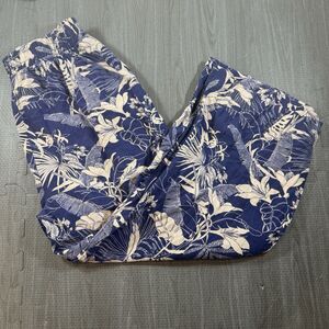 Panama Jack Pants Womens L Linen Blend Wide Leg Elastic Floral Pattern